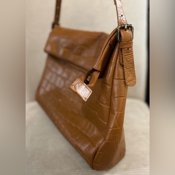VERA PELLE - made in Italy - Elegant Croc-Embossed Brown Shoulder Bag - Picture 3 of 13